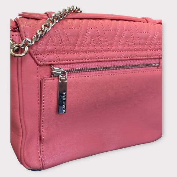Versace Jeans Pink Leather Shoulder Bag Quilted Front Silver Locking Clasp Purse - Picture 4 of 15